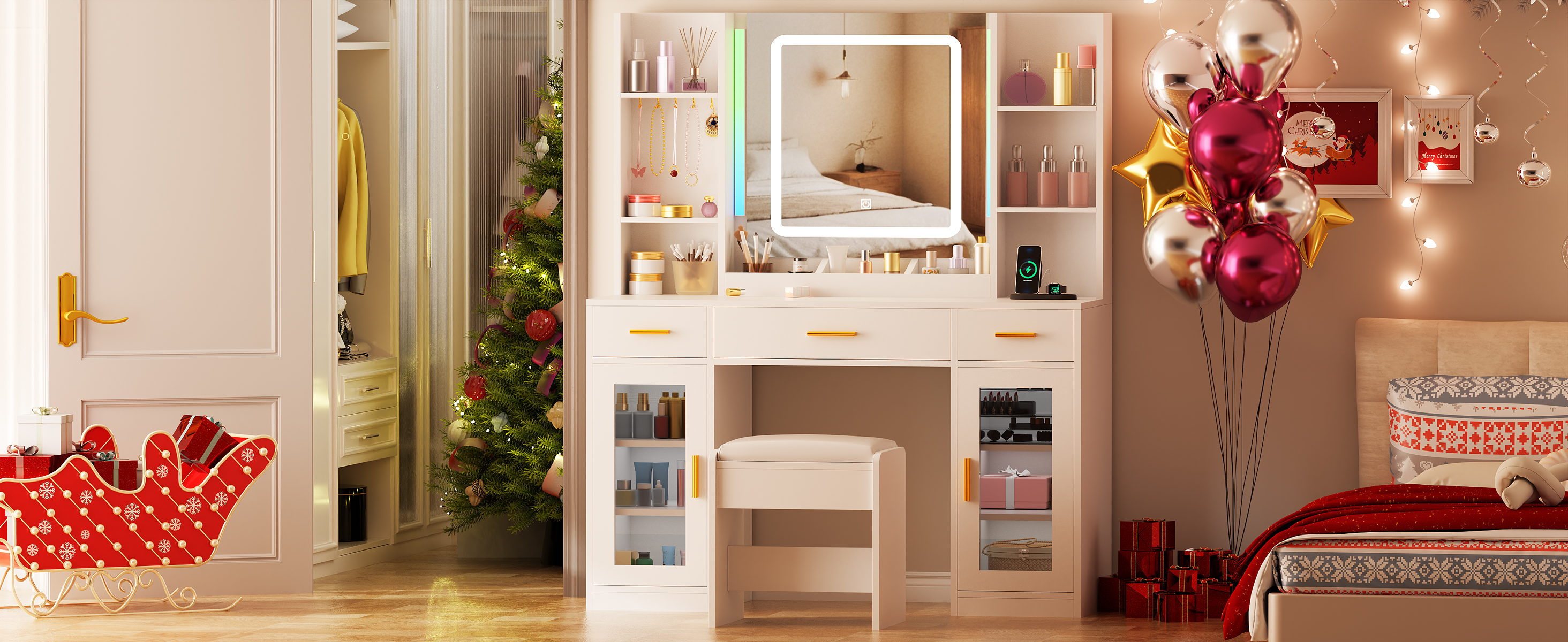 Amazon.com: ANWBROAD Vanity Desk with Mirror and Lights 3 Colors